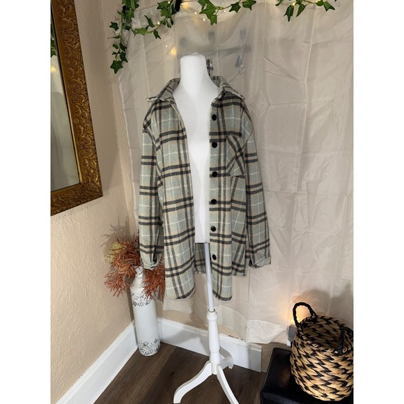 Windsor Jackets & Blazers - Windsor Plaid Shacket Womens Small Button Front Overshirt Jacket Sage Green